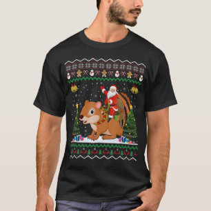 Chipmunk Ugly Xmas Gift Santa Riding Chipmunk T-shirt