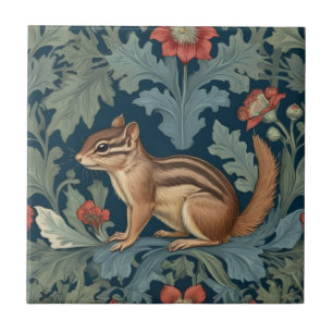 Chipmunk William Morris stijl Links Facing Leafy Tegeltje