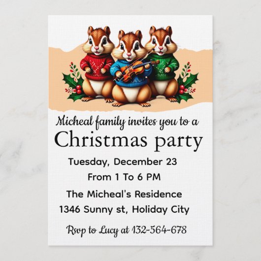Chipmunks Christmas Party Invitation (Devant)