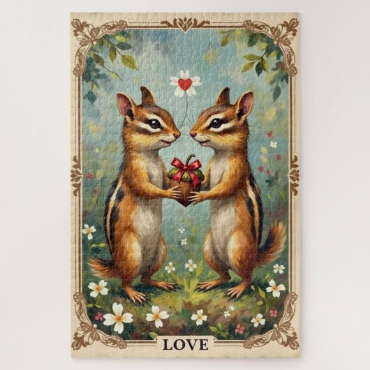 Chipmunks Exchanging Heart-Shaped Acorn Legpuzzel (Verticaal)