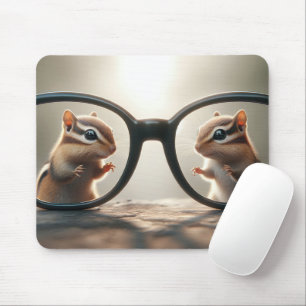 Chipmunks kijken door grote zwarte bril muismat