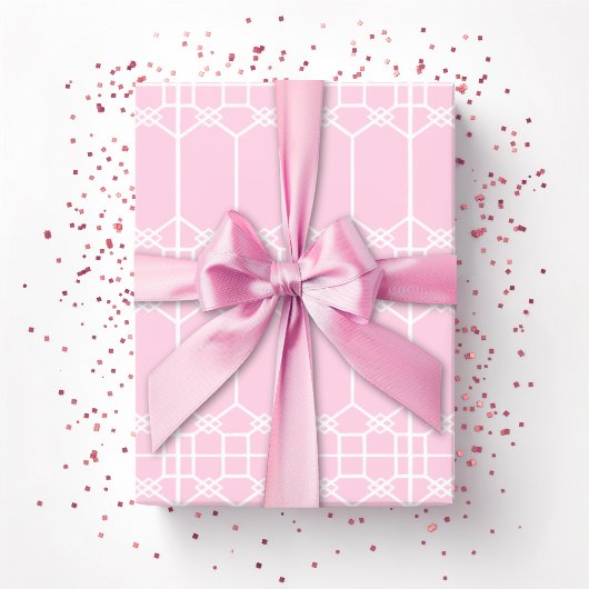 Chippendale Achthoekige Tralie in Roze Cadeaupapier