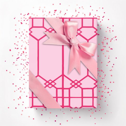 Chippendale-achthoekige tralies in vette roze cadeaupapier