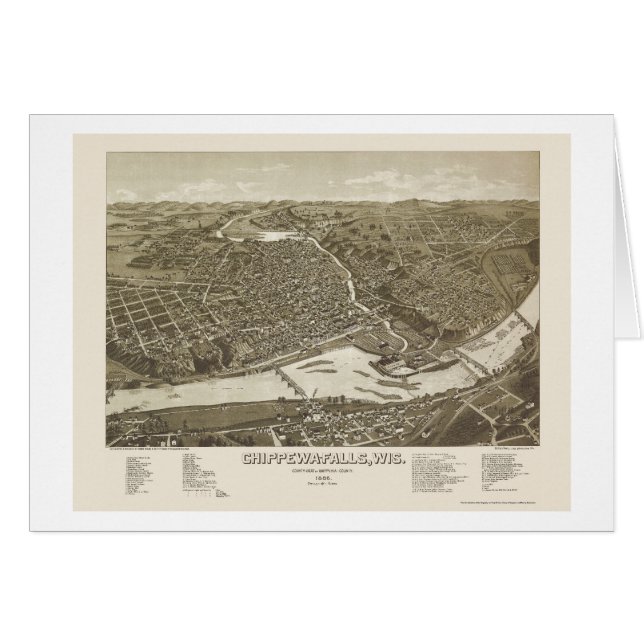 Chippewa Falls, carte panoramique de WI - 1886 (Devant horizontal)