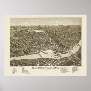 Chippewa Herfsten, WI Panoramic Map - 1886 Poster