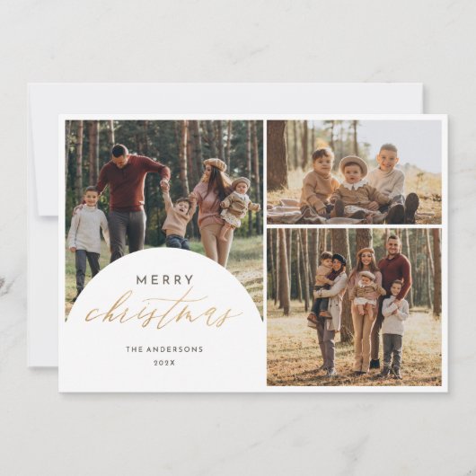 Chique 3 Foto Collage Arch Vrolijk Kerstmis Foto Feestdagenkaart (Voorkant)