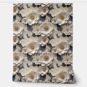 Chique 3d wit en goud bloemen lente bloesem behang