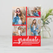 Chique 4 Foto Rood Afstuderen Aankondiging (Staand voorkant)