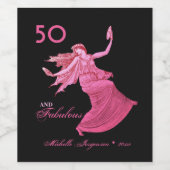 Chique 50th Verjaardag Roze Vrouw Danser Persoonli Wijn Etiket (Enkel label)