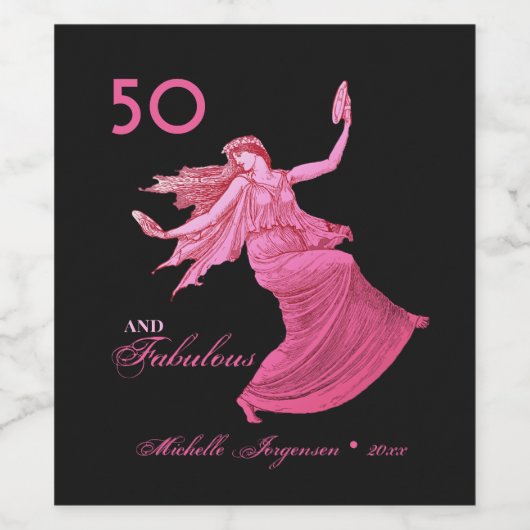 Chique 50th Verjaardag Roze Vrouw Danser Persoonli Wijn Etiket (Enkel label)