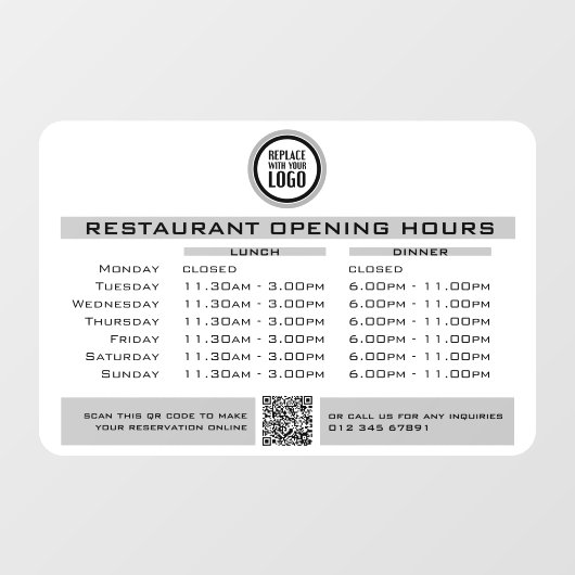 Chique Aangepaste Openingstijden Lunch Avond Resta Raamsticker (Vel)