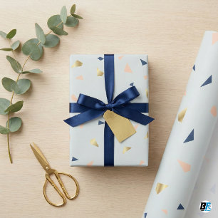 Chique Abstract Terrazzo Nep Goud Folie & Marinebl Cadeaupapier