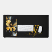Chique abstract zwart goud bloemenmolen bureaumat (Keyboard & Muis)
