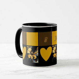 Chique abstract zwart goud bloemenmolen mok