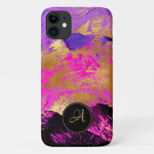 Chique abstracte moderne kunst paars roze goud gli iPhone 11 hoesje