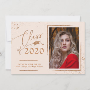 Chique afstudeeraankondiging roze gouden glitters kaart
