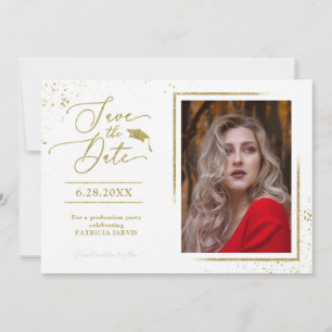Chique afstudeerfeest Save The Date gouden glitter Kaart