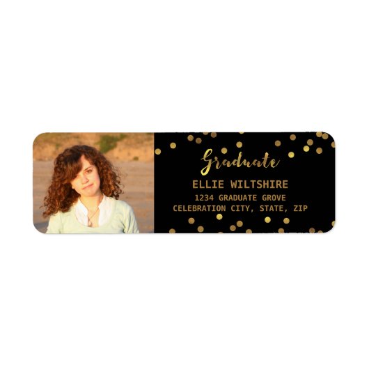 Chique Afstuderen foto Faux Gold Foil Confetti Etiket (Voorkant)
