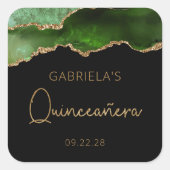 Chique Agate Geode Groen Gouden Quinceañera Vierkante Sticker (Voorkant)