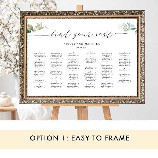 Chique alfabetische groen bruiloft zitgrafiek poster