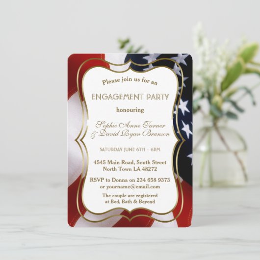 Chique Amerikaanse vlag gouden uitnodiging voor ve (Staand voorkant)