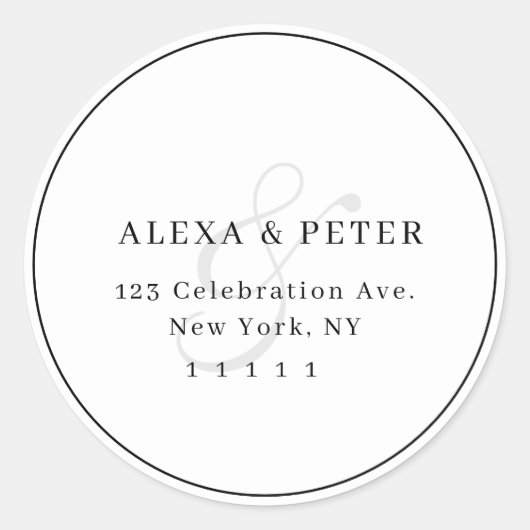 Chique Ampersand Ronde Bruiloft Retouradres Label (Voorkant)