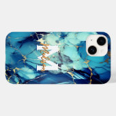 Chique aqua blauw marmer faux goud glitter monogra Case-Mate iPhone case (Achterkant (horizontaal))