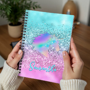 Chique Aqua Roze Eenhoorn Glitter glam monogram Planner