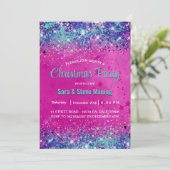Chique aqua roze iriserende glitter kerst kaart (Staand voorkant)