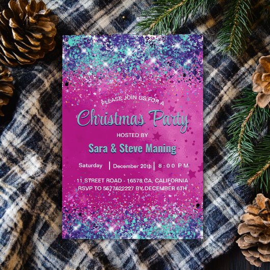 Chique aqua roze iriserende glitter kerst kaart