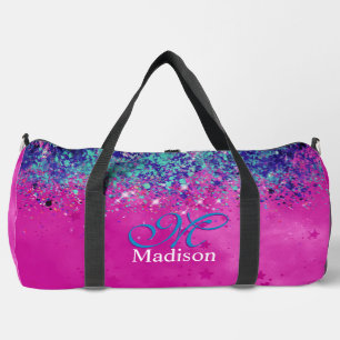 Chique aqua roze iriserende glitter monogram bedru plunjezak