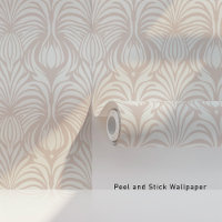 Chique Art Deco Bloemen Veer Patroon Zacht Beige