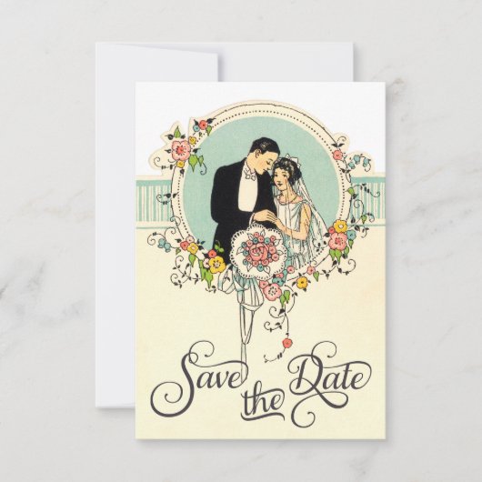 Chique Art Deco Bruid & Bruidegom 1920 Save The Da Date (Voorkant)