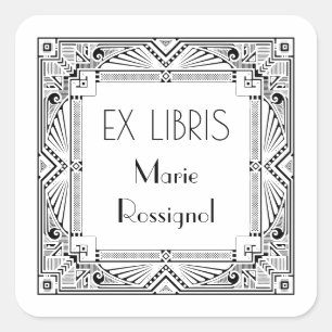 Chique Art Deco Persoonlijke Naam Ex Libris Bookpl Vierkante Sticker