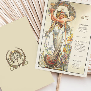 chique art nouveau bruiloft menu Kaart