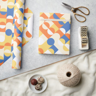 Chique Azuurblauw Zonnige Gele Cirkels Kunstpatroo Cadeaupapier