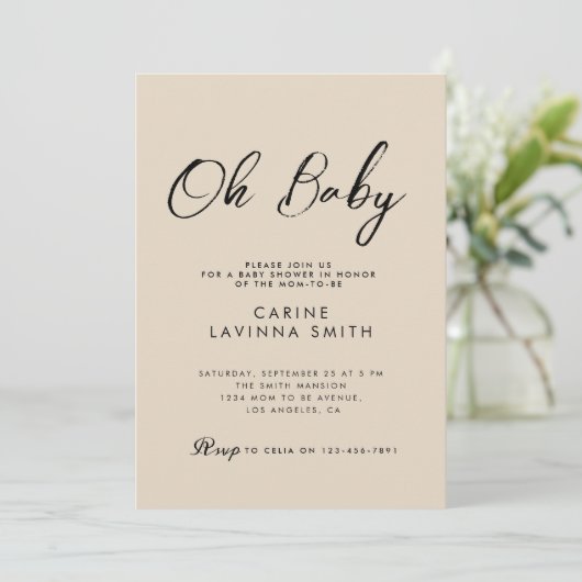 Chique Baby shower script moderne uitnodiging (Staand voorkant)