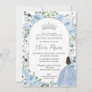 Chique babyblauwe bloemige prinses Quinceañera zil Kaart