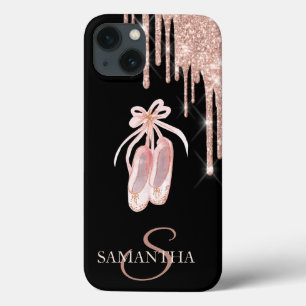 Chique ballet schoenen roze gouden glitterslierten iPhone 13 hoesje