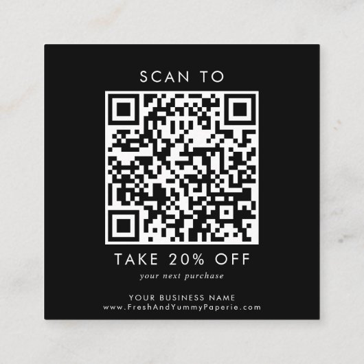 Chique Black Business Logo QR Code Bedankt Kortingskaartje (Achterkant)