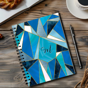 Chique blauw aqua blauwgroen abstract geometrisch notitieboek