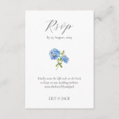 Chique Blauw Bloemen Hydrangea Bruiloft RSVP Informatiekaartje (Voorkant)