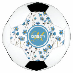 Chique blauw bloemenpatroon monogram naam voetbal