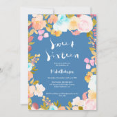 Chique blauw boho floral waterverf script Sweet 16 Kaart (Voorkant)
