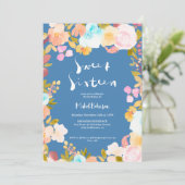 Chique blauw boho floral waterverf script Sweet 16 Kaart (Staand voorkant)