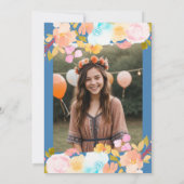 Chique blauw boho floral waterverf script Sweet 16 Kaart (Achterkant)