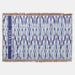 Chique blauw en wit aquarel ikat patroon deken