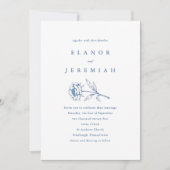 Chique blauw en wit bloemenbruiloft uitnodiging (Voorkant)