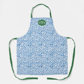 Chique blauw en wit dierenprint groen monogram schort (Voorkant)