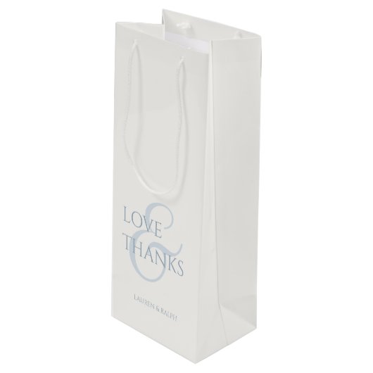 Chique Blauw en Wit Liefde & Bedankt Wijn Cadeautas (Voorkant Gekanteld)